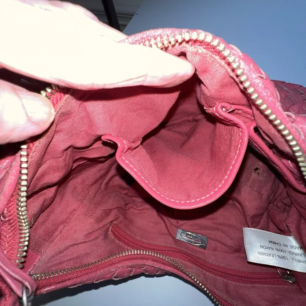 TALBOTS Woven Hot Pink Leather Hobo Shoulder Bag-Tassels-MEDIUM